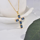 18k Yellow Cross Pendant Necklace Sapphire Pendant