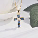 18k Yellow Cross Pendant Necklace Sapphire Pendant