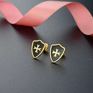 925 Silver Cross Ear Studs Vintage Enamel Earrings