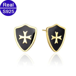925 Silver Cross Ear Studs Vintage Enamel Earrings