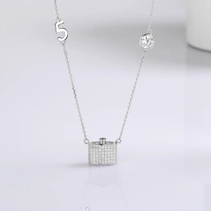 925 Silver Pendant Choker Bling CZ Lock Fine Jewelry