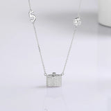 925 Silver Pendant Choker Bling CZ Lock Fine Jewelry