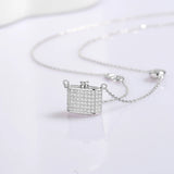 925 Silver Pendant Choker Bling CZ Lock Fine Jewelry