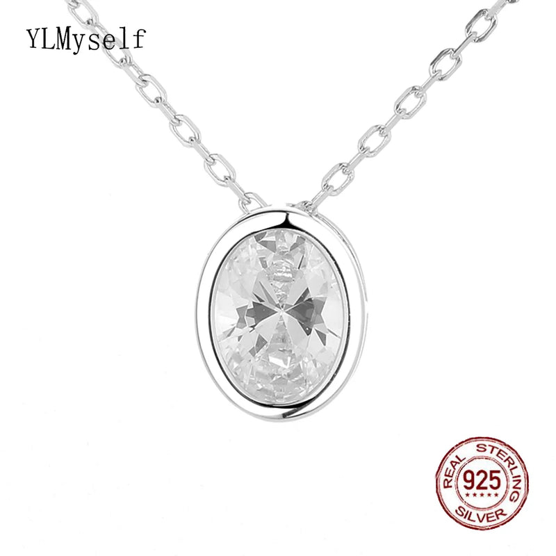 925 Silver Pendant Necklace Oval CZ Choker