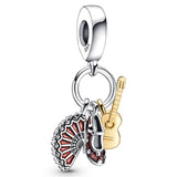 Spanish Guitar & Fan Charm 925 Sterling Silver Bead