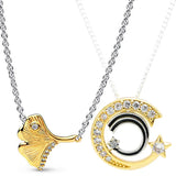 Sparkling Shooting Star Shine Ginkgo Leaf Collier Chain Necklace