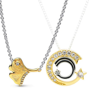 Sterling Silver Shooting Star Ginkgo Leaf Necklace