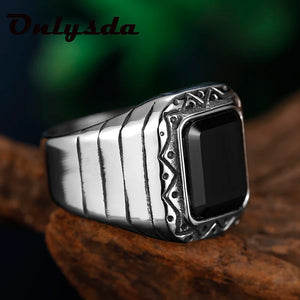 Men's Stainless Steel Ring with Square Gel Stone