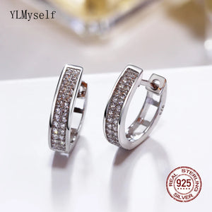 Real Silver Small Hoop Earring Pave Zircon Circle Fine Jewelry