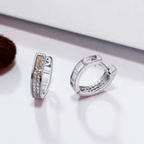 Real Silver Small Hoop Earring Pave Zircon Circle Fine Jewelry