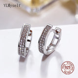 Real Silver Small Hoop Earring Pave Zircon Circle Fine Jewelry
