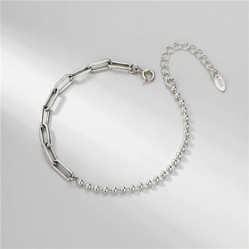 925 Sterling Silver Beads Chain Link Bracelet for Women