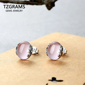 Sterling Silver Rose Quartz Stud Earrings Vintage Jewelry