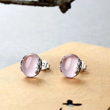 Sterling Silver Rose Quartz Stud Earrings Vintage Jewelry