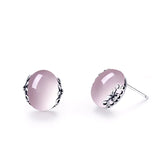 Sterling Silver Rose Quartz Stud Earrings Vintage Jewelry
