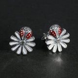 Sterling Silver 925 Daisy & Insects Earrings For Women Ladies