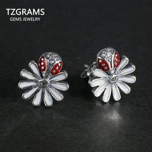 Sterling Silver 925 Daisy & Insects Earrings For Women Ladies