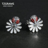 Sterling Silver 925 Daisy & Insects Earrings For Women Ladies