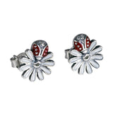 Sterling Silver 925 Daisy & Insects Earrings For Women Ladies