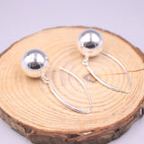 Sterling Silver Ball Earrings Hook For Women Polish Ball Pure Silver Earrings