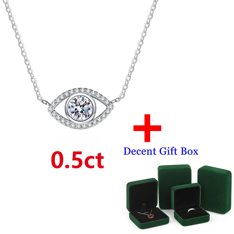 Sterling Silver Moissanite Necklace 0.5ct Evil Eye Pendant Necklace