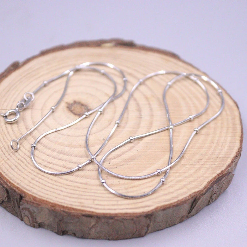 Real Silver Snake Necklace 16-18inchL with Small Beads