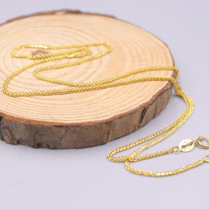 Real 925 Silver Necklace Women Gold-color Chain 1.3mm Wheat 16-22inchL