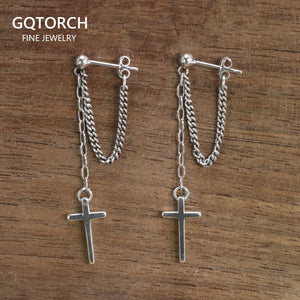 Sterling Silver S925 Jesus Cross Earrings Chain Religious Jewelry