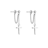 Sterling Silver S925 Jesus Cross Earrings Chain Religious Jewelry