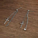 Sterling Silver S925 Jesus Cross Earrings Chain Religious Jewelry