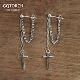 Sterling Silver S925 Jesus Cross Earrings Chain Religious Jewelry
