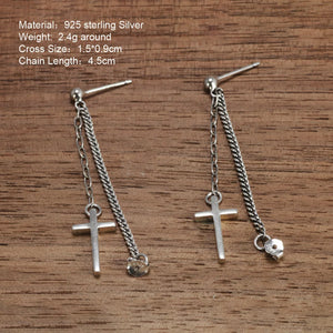 Sterling Silver S925 Jesus Cross Earrings Chain Religious Jewelry