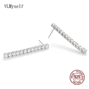 Sterling Silver CZ Tennis Earrings 38mm Dangle 925 Solid Metal