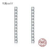 Sterling Silver CZ Tennis Earrings 38mm Dangle 925 Solid Metal