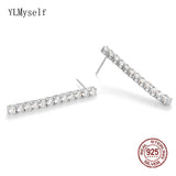 Sterling Silver CZ Tennis Earrings 38mm Dangle 925 Solid Metal