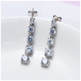 925 Sterling Silver Crystal Drop Earrings Round Cut Jewelry Women