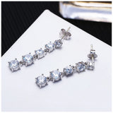 925 Sterling Silver Crystal Drop Earrings Round Cut Jewelry Women