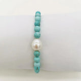 Turquoise Bracelet Freshwater Pearl Natural Stones Elastic Unisex Gift Jewelry
