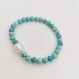 Turquoise Bracelet Freshwater Pearl Natural Stones Elastic Unisex Gift Jewelry