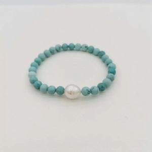 Turquoise Bracelet Freshwater Pearl Natural Stones Elastic Unisex Gift Jewelry