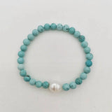 Turquoise Bracelet Freshwater Pearl Natural Stones Elastic Unisex Gift Jewelry