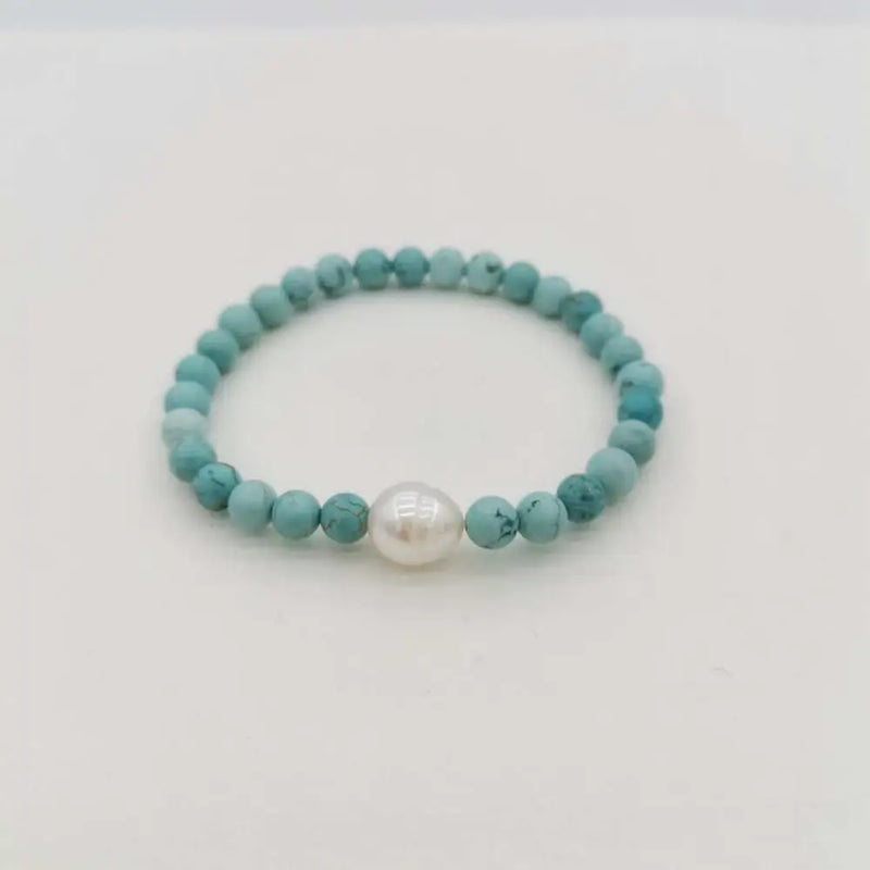 Turquoise Bracelet Freshwater Pearl Natural Stones Elastic Unisex Gift Jewelry