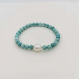 Turquoise Bracelet Freshwater Pearl Natural Stones Elastic Unisex Gift Jewelry