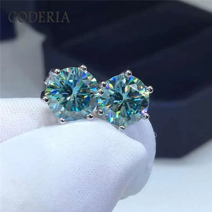 Turquoise Moissanite Stud Earrings 1-2CT Sterling Silver Anniversary Jewelry