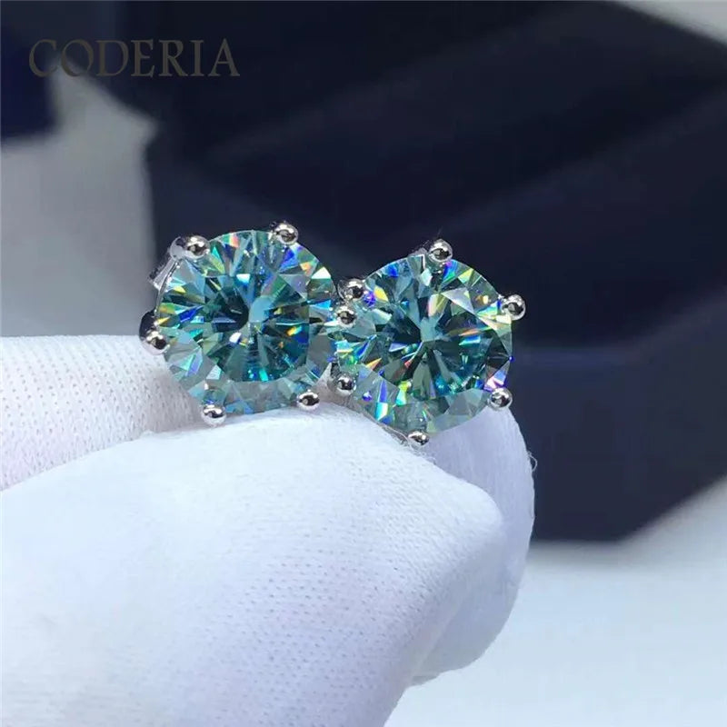 Turquoise Moissanite Stud Earrings 1-2CT Sterling Silver Anniversary Jewelry