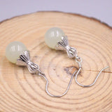Vintage Silver 925 Earrings Dangle Natural Hetian Jade Gemstone National Style