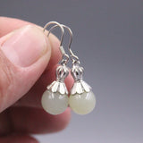 Vintage Silver 925 Earrings Dangle Natural Hetian Jade Gemstone National Style