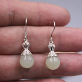 Vintage Silver 925 Earrings Dangle Natural Hetian Jade Gemstone National Style
