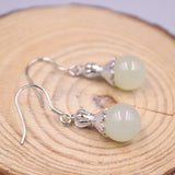 Vintage Silver 925 Earrings Dangle Natural Hetian Jade Gemstone National Style