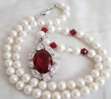 Pearl Red CZ Ruby Crystal Pendant Necklace